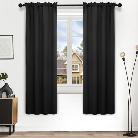 Deconovo Solid Thermal Insulated Blackout Curtains for Bedroom, Pack of 2 Black Curtain Panels, 38" x 72"