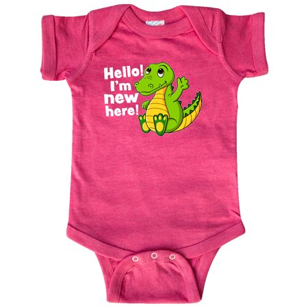 

Inktastic Hello I m New Here with Cute Baby Alligator Gift Baby Boy or Baby Girl Bodysuit