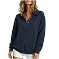 thumbnail image 5 of Womens Mock Neck Long Sleeve Pullover Sweatshirt Button Front Loose Relaxed Fit Casual Ribbed Cuffs and Ribbed Hem Cozy Classic Everyday Fall Winter Sweatshirt Tops, 5 of 7