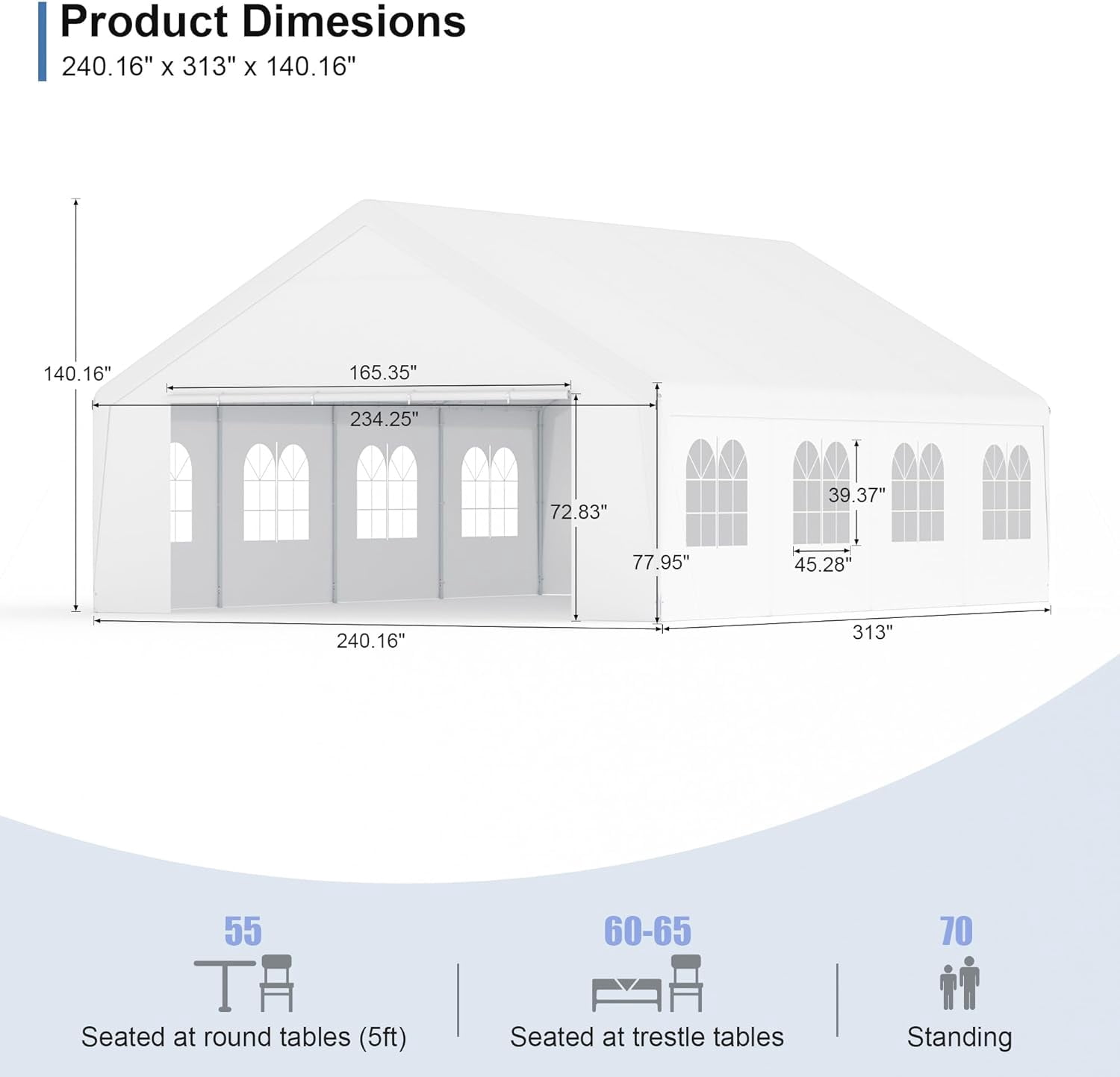 Phonjoroo Heavy Duty 20 x 26 Car Port Large Metal Shelter Carports Portable Garage Canopy Tent for Parties, Event, RV, Boat (20x26ft)