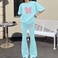 thumbnail image 5 of UACY Girls 2 Piece Casual Outfit Set - Butterfly Print T Shirt and Flare Pants, Soft Everyday Clothing for Kids (Mint Green, 10-11 Years), 5 of 5