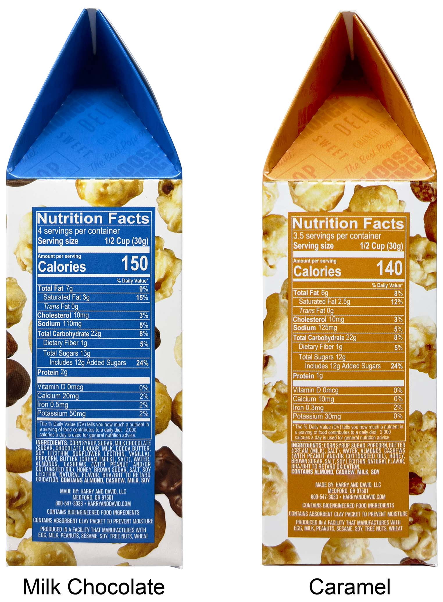 Harry and David Moose Munch Premium Popcorn - 2 flavors - 1 each: Milk Chocolate, Caramel (4-4.5 oz) + MerlinsMart Zine