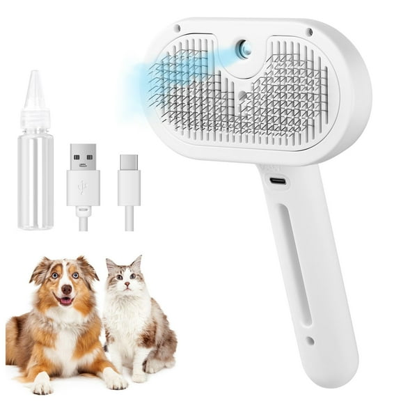 3 in 1 Cat Steam Brush, Pet Spray Hair Removal Comb for Shedding & Grooming, Water Brush for Cats Dogs Small Animals Long Short Haired with One-Click Release Button(White)