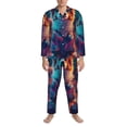 thumbnail image 3 of Salouo Starry Sky White Cloud Puppy Print Button-Front Long Sleeve Pajama Set for Men, Soft 2Pjs Men's Long Sleeve Sleepwear-Medium, 3 of 7