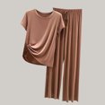 thumbnail image 2 of Pajamas pstuiky Pajamas for Women Set, Women Solid Color Round Neck Short Sleeve Top and Elastic Waist Trousers Pajamas Set Home Wear Set Leisure Khaki XL, 2 of 2