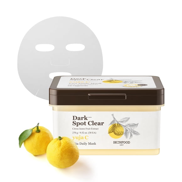 SKINFOOD Yuja C Vita Daily Mask 9.52 oz (30EA) - Cuidado rápido de imperfecciones Incluso el tono de la piel Mascarilla diaria Dark-Spot Clear