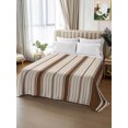 thumbnail image 3 of Queen Flat Sheet Only Farmhouse Stripe Pattern Soft Microfiber Cooling Bedding Sheets Brown Bands on Beige Linen Flat Bed Sheet for Hotel,Home Decor, 3 of 9