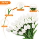 thumbnail image 3 of Uxcell 24Pcs Tulipanes Falsos Artificiales, Tulipanes Artificiales de PU con Tacto Real y Tallos, Blancos, 3 of 6