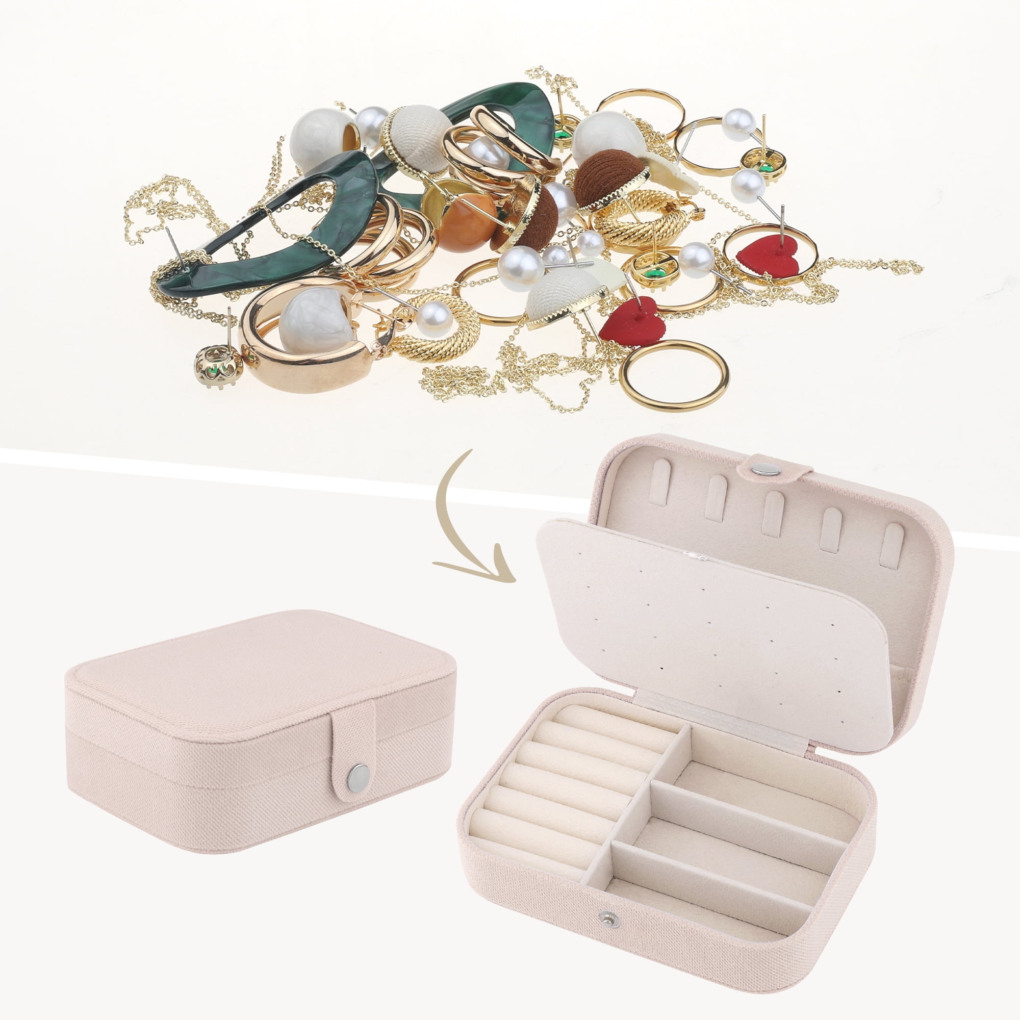 Unique Bargains Travel Compact Jewelry Box for Women Light Khaki