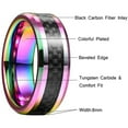 thumbnail image 5 of 8mm Rainbow Ring for Men Black Carbon Fiber Tungsten Rings Wedding Band with Beveled Edges, 5 of 6