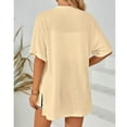thumbnail image 5 of Lightweight Cardigan for Women Open Front Thin Crochet Summer Cover Ups Split Hem Short Sleeve Sun Shirt Coat (Medium, Beige), 5 of 5