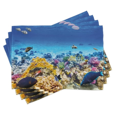 

Ambesonne Fish Place Mats Set of 4 Ocean Corals Goldfish Standard Size Turquoise