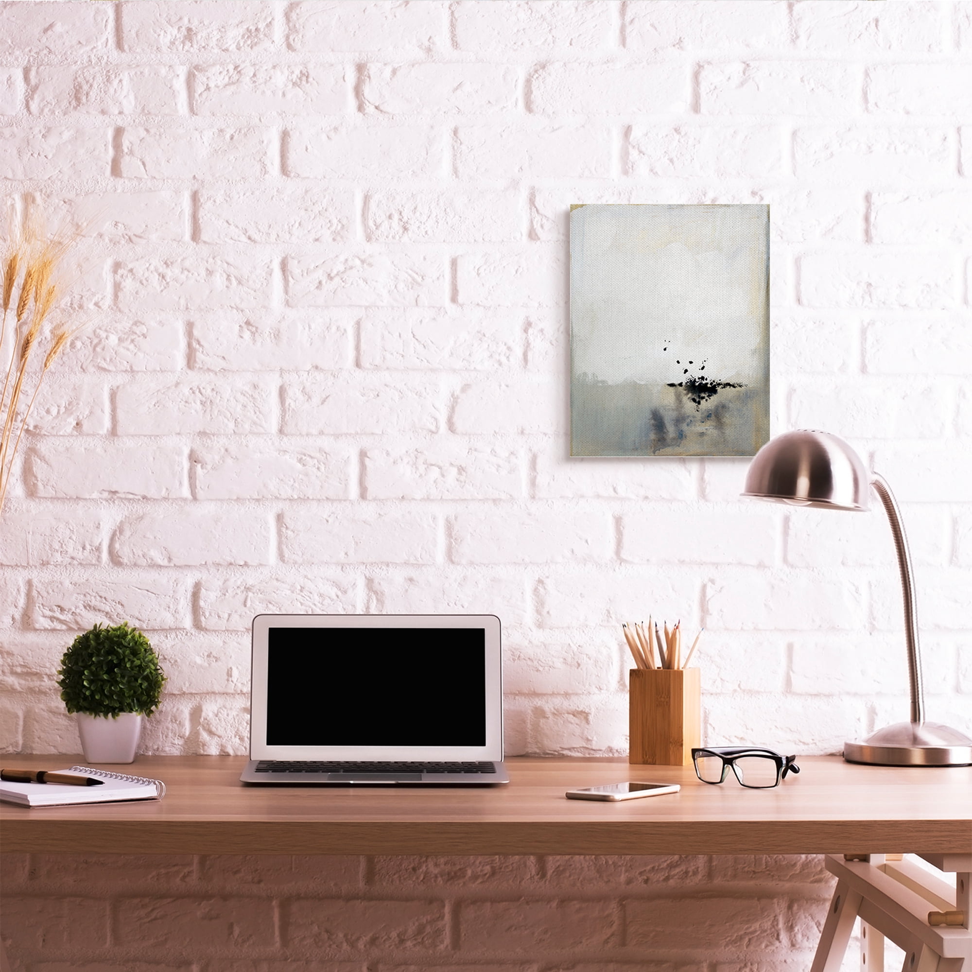 Stupell Industries Neutral Beige Abstract Painting Black Ink Splatter Canvas Wall Art, 16 x 20, Design by Victoria Barnes