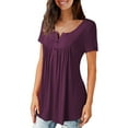 thumbnail image 6 of VERABENDI Womens Tops Plus Size Summer Short Sleeve Button V-Neck Henley Shirt Ladies Blouse (M-4xl), 6 of 7