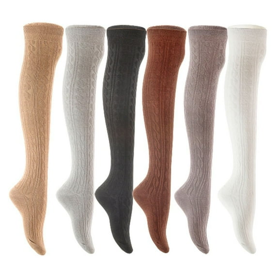 Lian LifeStyle Women's 6 Pair Adorable Comfortable Soft Thigh High Over Knee High Cotton Socks Size 6-9 L1024 Beige,Light Grey,Black,Coffee,Dark Grey,White