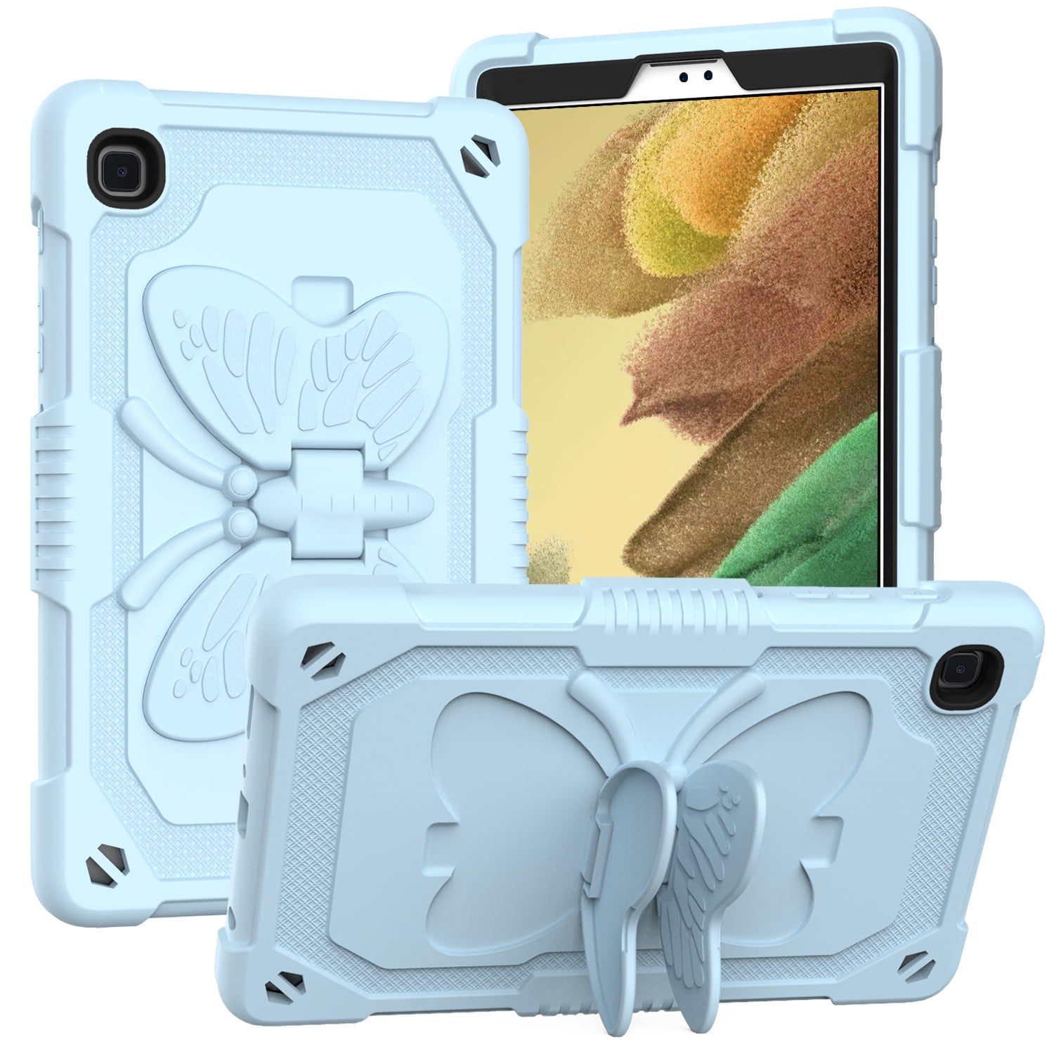 Case For Apple New iPad 9.7 inch Butterfly Wings Kickstand 3in1 Tough Hybrid with Pencil Holder Heavy Duty Rugged Shockproof Tablet Cover [ Light Blue ]