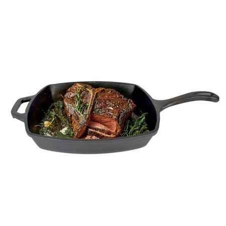 Jim Beam 10.5" Cast Iron Skillet, Square Cast Iron Pan, Pre Seasoned Skillet, Heavy Duty Construction Pan for Grill, Gas, Oven, Electric, Induction and Glass