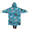 thumbnail image 2 of Oversized Wearable Blanket Hoodie,Cartoon Dogs Blue Background Sherpa Blanket Hoodie with Super Pockets,Super Warm Fuzzy Pullover for Women & Men, 2 of 6