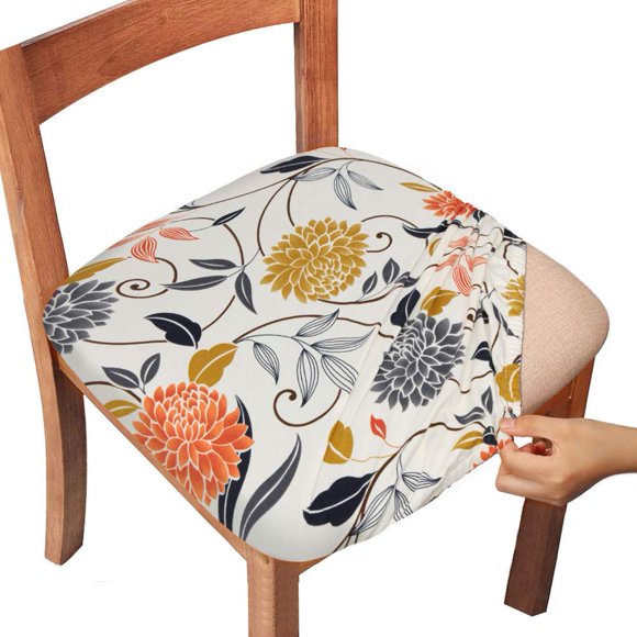 Gute Housses de Siège de Chaise Imprimées Extensibles avec Attaches Élastiques et Boutons, Amovibles Lavables Protecteur de Coussin de Chaise Rembourré pour Salle à Manger, Bureau (Fleur, Pack-6)