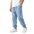 thumbnail image 3 of CUZIBR Boys Linen Jogger Pants Elastic Drawstring Waist Ankle Casual Trousers With Pockets Soft Breathable Loose Fit Bottoms For Kids School Outdoor Walking Dailywear,Light Blue,5-6 Years, 3 of 7