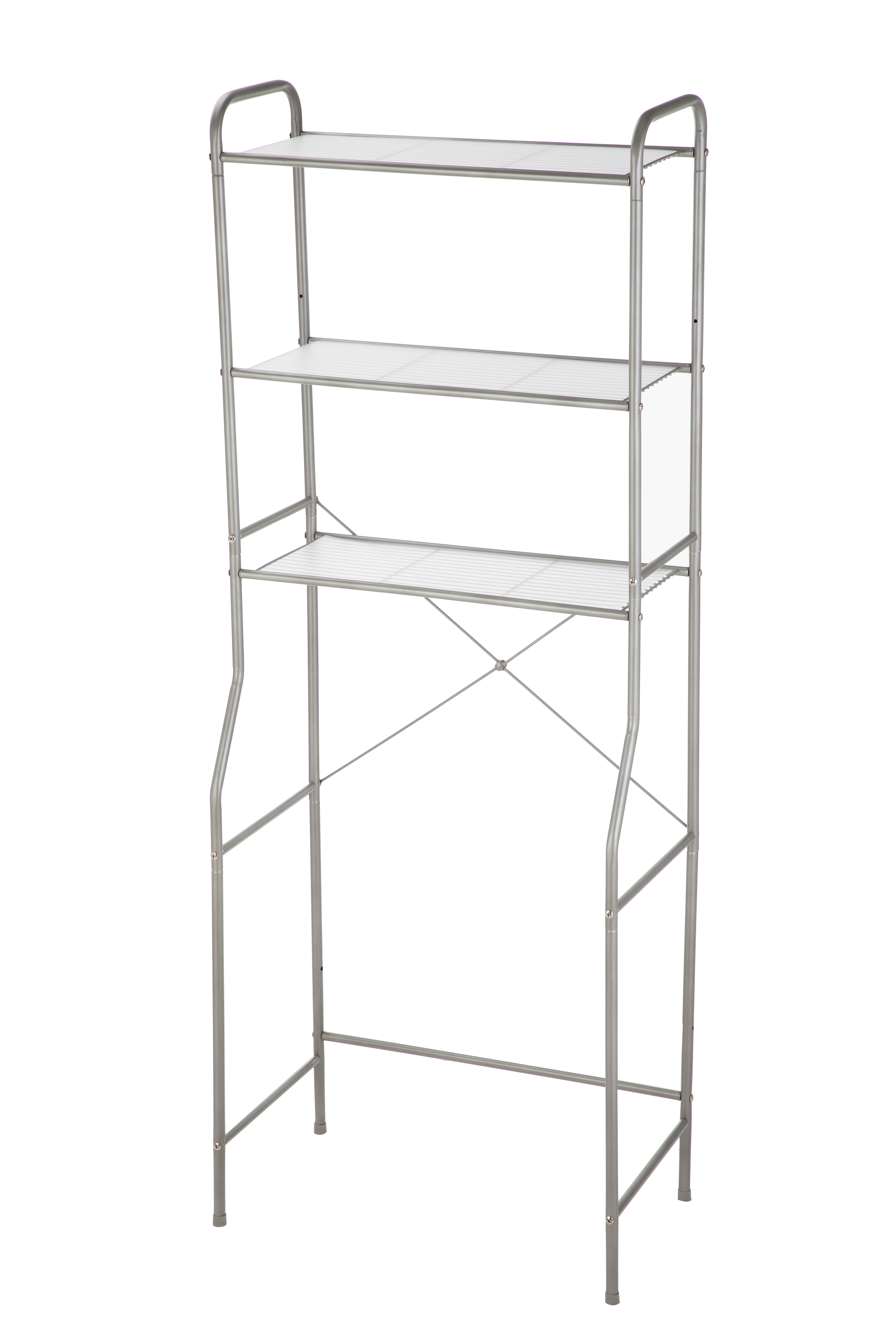 MAINSTAYS OVER-THE-TOILET 3-SHELF STEEL STORAGE UNIT WITH LINERS SATIN NICKEL