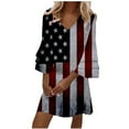 thumbnail image 2 of Edvintorg 4Th Of July Womens Summer Dresses Plus Size Women's Casual Beach Dress Fashion V-Neck Print 3/4 Sleeve Fold Mini Dress, 2 of 5