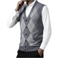 thumbnail image 5 of Men's Argyle Sweater Vest V Neck Button Down Sleeveless Cable Knit Cardigan Vest Casual Lightweight Slim Fit Soft Comfy Knitwear, 5 of 6