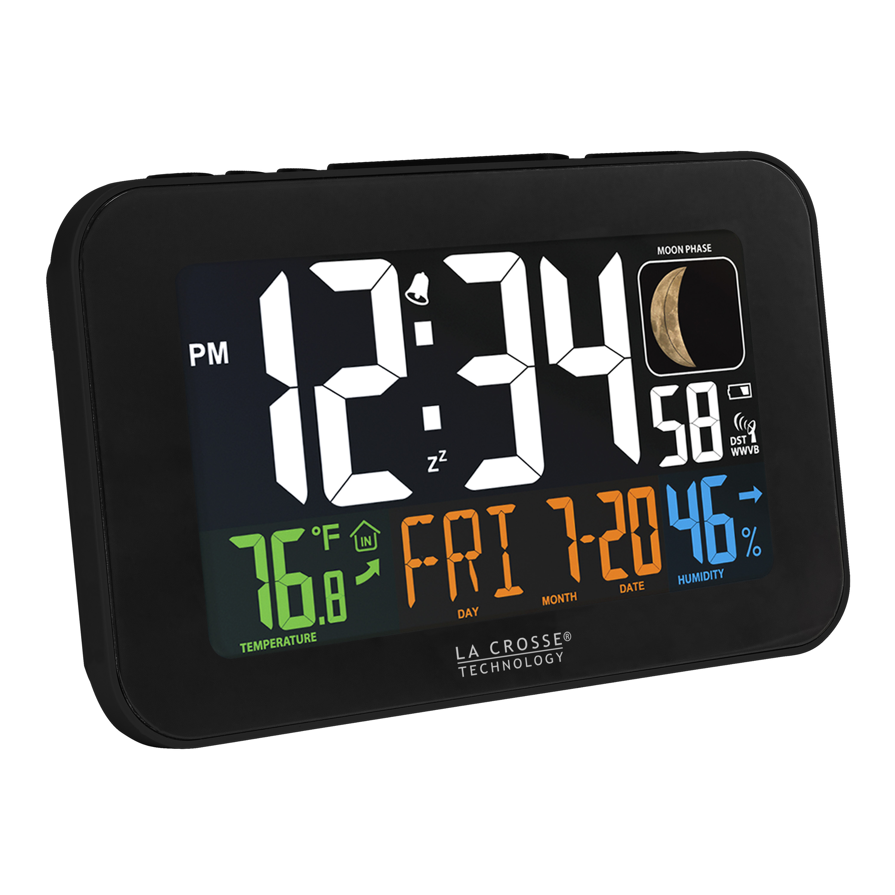 La Crosse Technology Color LED Alarm Clock with USB charging port, Black, 617-1485B