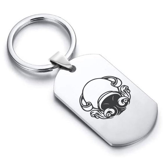 Stainless Steel Aquarius Zodiac (Water Bearer) Dog Tag Keychain Circle Ring