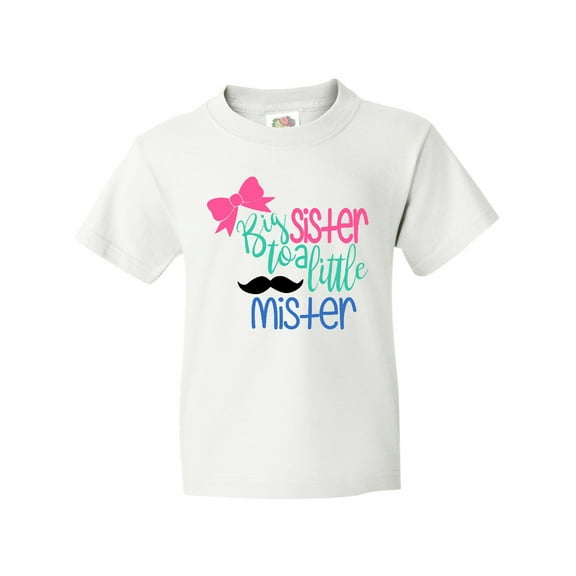 Inktastic Big Sister to a Little Mister Bow and Mustache Youth T-Shirt