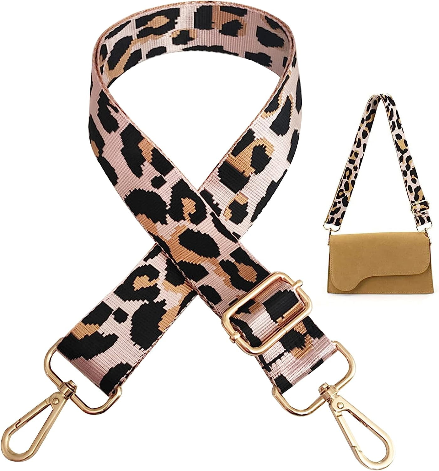 Wide Shoulder Bag Strap, Replacement Handbag Straps Leopard Print Nylon, Adjustable 3.8 Cm Wide