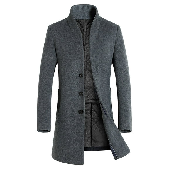 LYXSSBYX Winter Jackets for Men Clearance Men Mid-length Slim-fit Woolen Coat with Stand-collar Solid Color Woolen Coat
