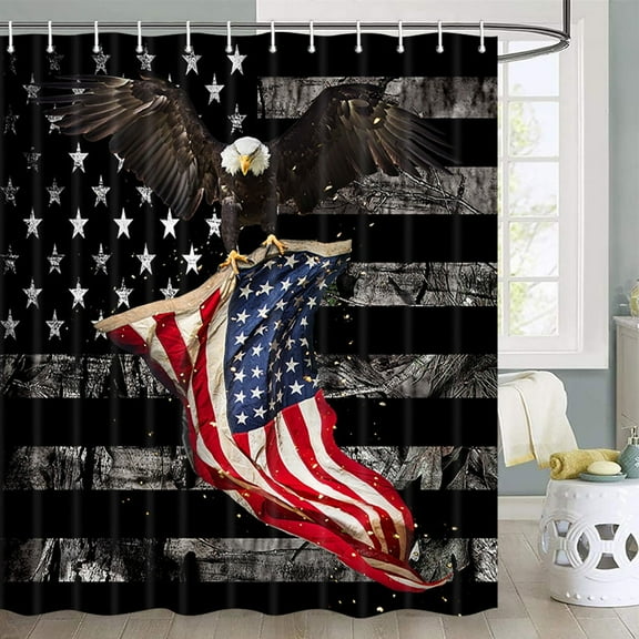 American Flag Shower Curtain Bald Eagle Shower Curtain Stars and Stripes Flag Shower Curtain for Bathroom, Haliaeetus Leucocephalus American Flag Shower Curtain Fabric 72X72 Inch with Hooks