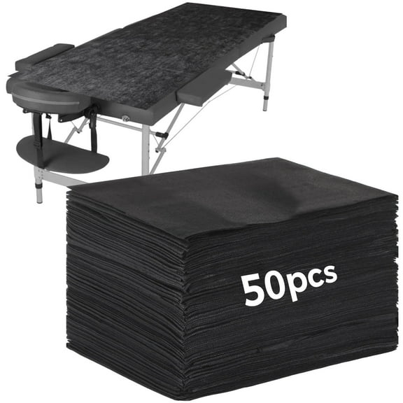 50PCS Disposable Massage Table Sheets, Black Non Woven Fabric Disposable Sheets, 70.9" x 31.5" Beauty Salon Bed Sheets, Thickened Massage Bed Cover for Spa