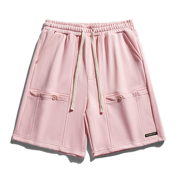 Ceisia Men's Gift Relaxed Minimalist Cargo Sweat Shorts Mid-Rise Elastic Waist Nylon Spandex Snap Button Side Label Shorts