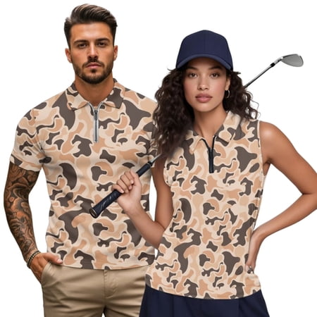 Jeiento Duck Camo Hunting Matching Shirts for Couples Golf Shirt for Women Plus Size Slim Fit Short Sleeve Shirts Outdoor Sport Tee Tops Hiking Running Couple Golf Tops Sportswear Set
