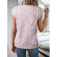 thumbnail image 4 of Summer Tops for Women Casual Crew Neck Waffle Knit Cap Sleeve Shirts Loose Fit Blouses Top Pink L, 4 of 6
