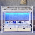 thumbnail image 2 of Bellemave Bunk Bed with storage and LED Lights,Queen over Queen Metal Bunk Bed with Pull-Out Folding Bed, Heavy Duty Bunk Bed Frame USB Ports and Shelves-White, 2 of 8
