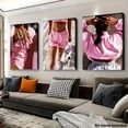 thumbnail image 3 of [2D Flat] 3pcs, 2D Unframed Canvas Painting, Decorative Painting, Black Girl Pink Print, 3 Sets of Luxurious And Fashionable Wall Art Posters, Fashionable Urban Female Decoration, Queen'S Nail Art A, 3 of 4