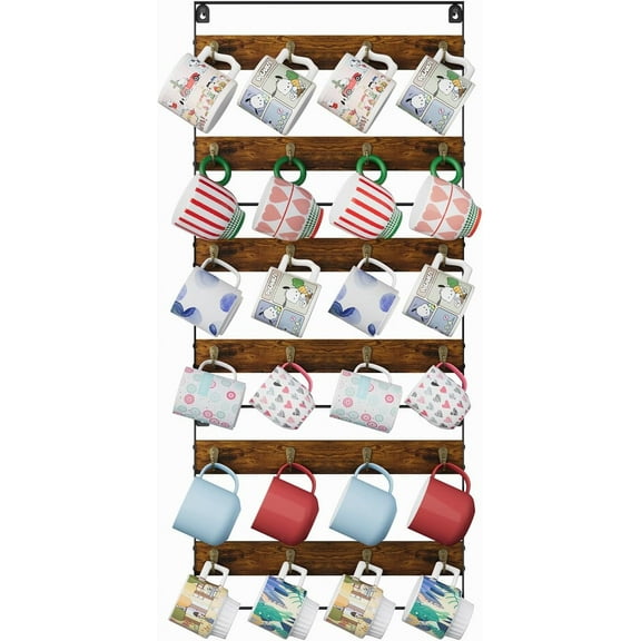 Rustic Kitchen Organizer: 3-Pack Wall-Mounted Mug Racks with 24-Cup Capacity