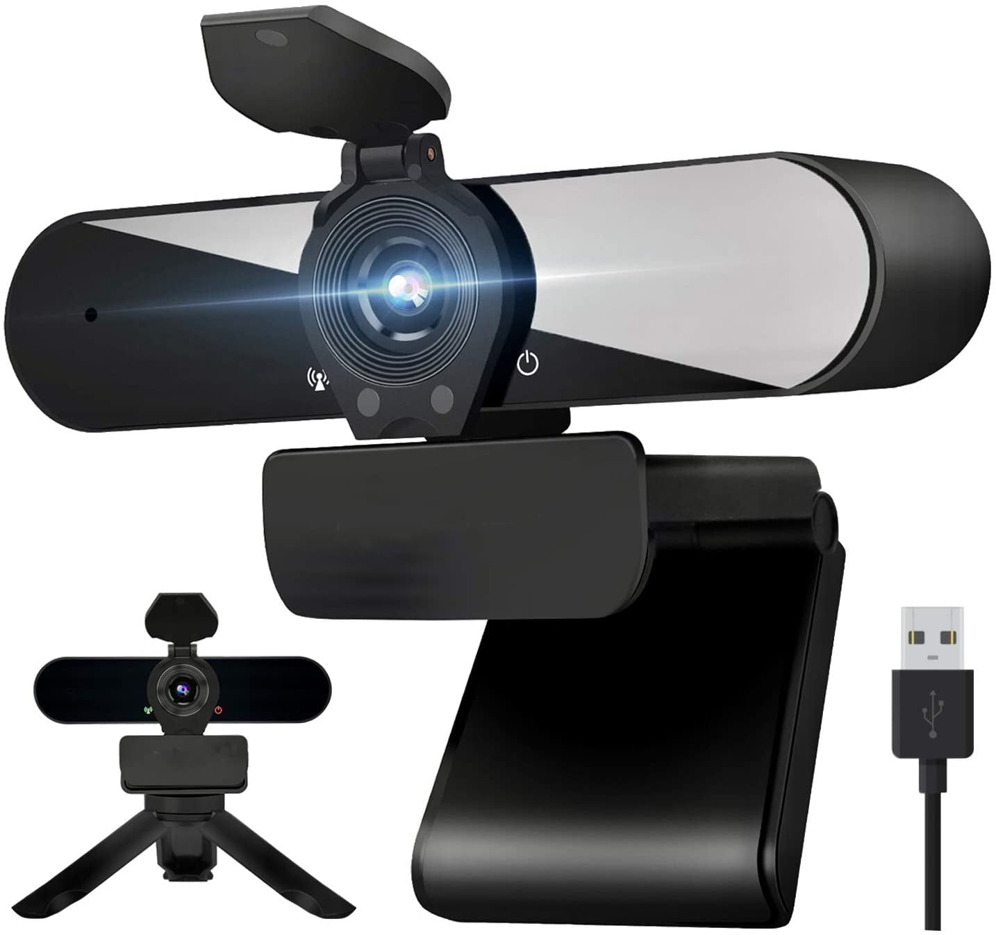 Skype Video Calling Full HD 2K Webcam with Microphone HD Autofocus Web Camera with Privacy Cover Plug and Play USB webcam for Youtube Studying Tripod Conference