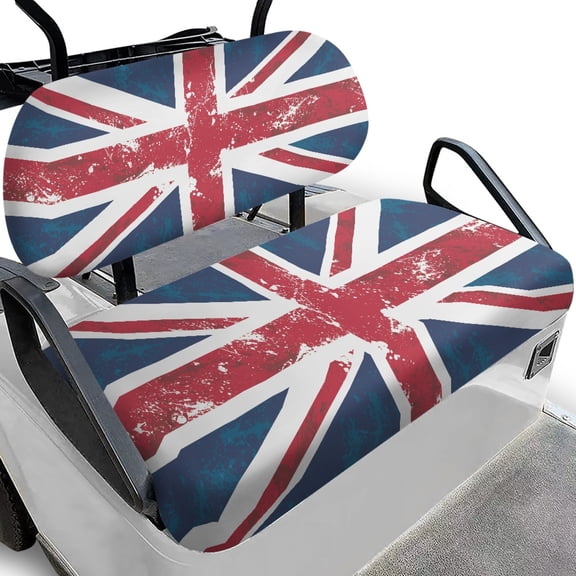 Pzuqiu UK Flag Pattern Golf Cart Seat Cover Set - 2-Piece Stretch-Fit Protector | Breathable, Washable, Universal Fit for EZGO, Club Car & Yamaha