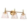 thumbnail image 3 of LNC Gold 3-Light Bathroom Vanity Light with Seeded Glass Conical Shades, Dimmable, 3 of 15