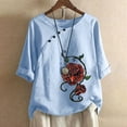 thumbnail image 2 of Ladies Summer Tops Sale, Plus Size Tops for Women Loose Casual Dandelion Printed Round Neck T-Shirts Ladies Comfy Short Sleeve Linen Blouse Summer Retro Tunic Tops, 2 of 6