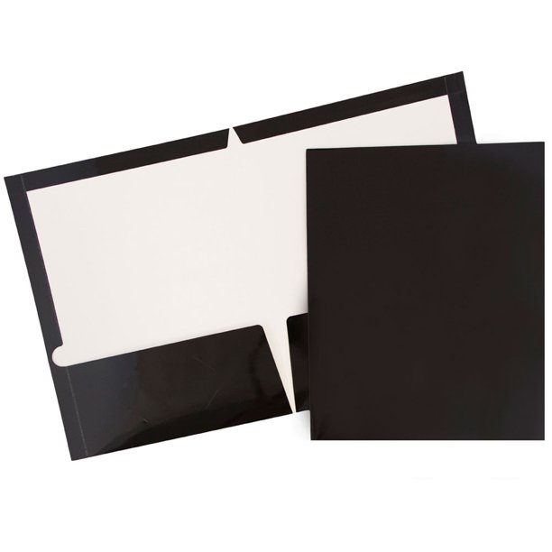 JAM Laminated Two Pocket Glossy Folders, Black, Bulk 50/Box Walmart