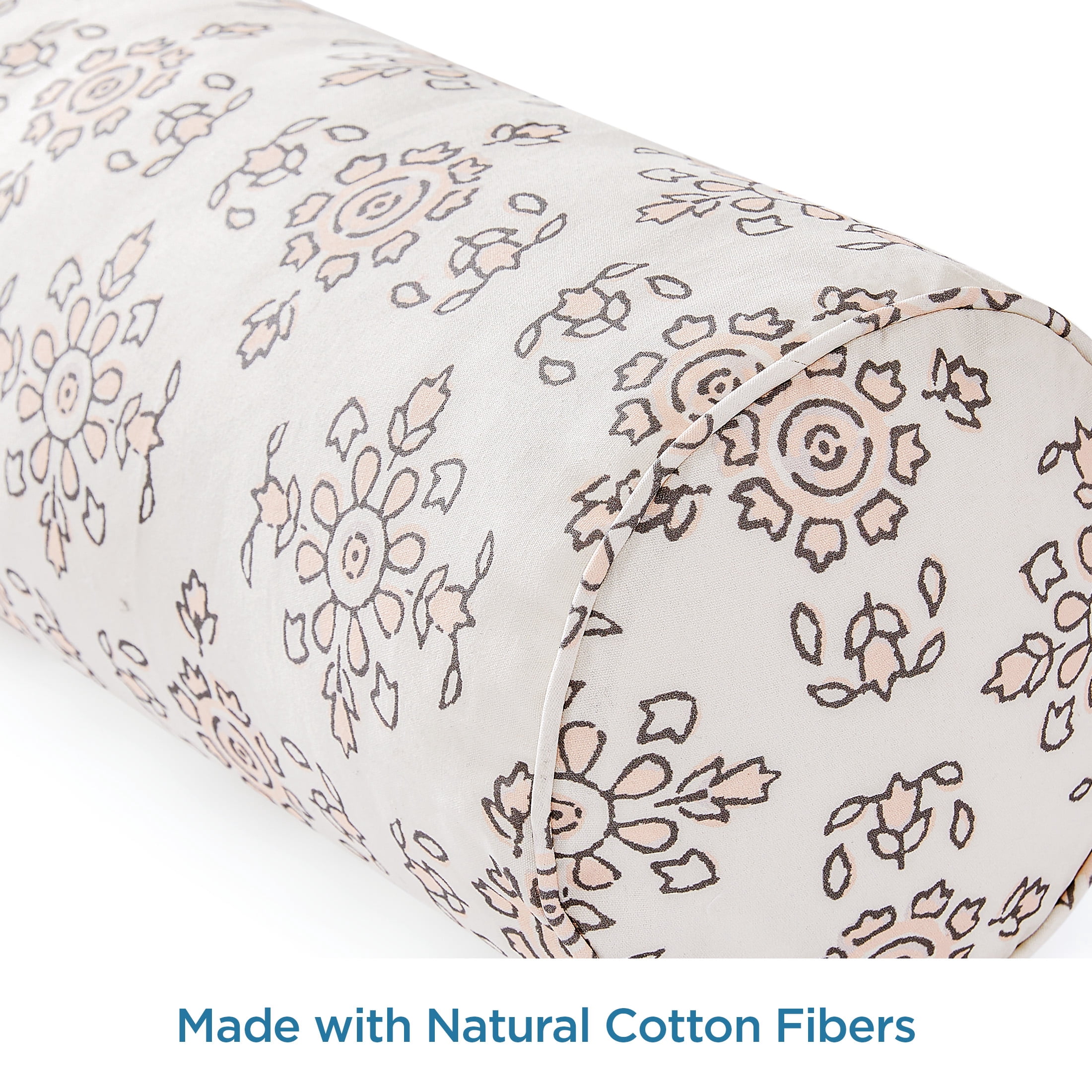 Coastal Living 9" x 36" Ivory & Coral Floral 100% Cotton Decorative Bolster Pillow for Bed
