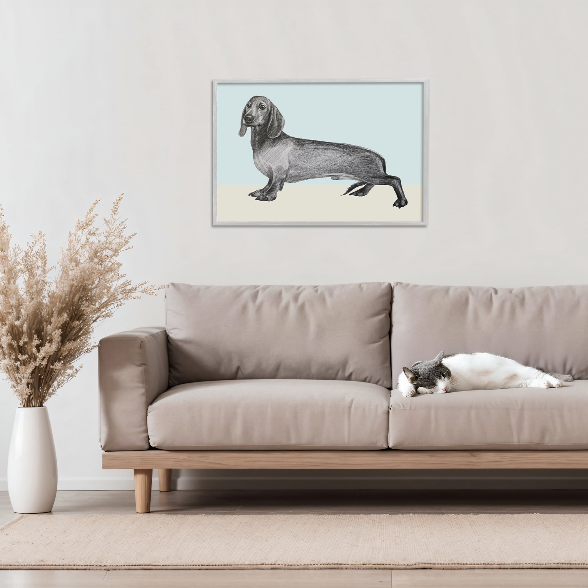 Stupell Industries Sketched Dachshund on Blue Gray Framed Giclee Art, design by Violeta Vollmer