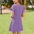 thumbnail image 4 of Floleo Robe Unie pour Filles, à Volants, Manches Courtes, Printemps Été, Jupe Décontractée de Tous les Jours, Coupe Confortable, Style Long pour Enfants, Robe Mode (Violet, 14-15 Ans), 4 of 8