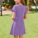 thumbnail image 4 of Vestido de manga corta con cuello redondo de color liso para niñas de medianas y grandes, informal, cómodo y de poliéster., 4 of 8