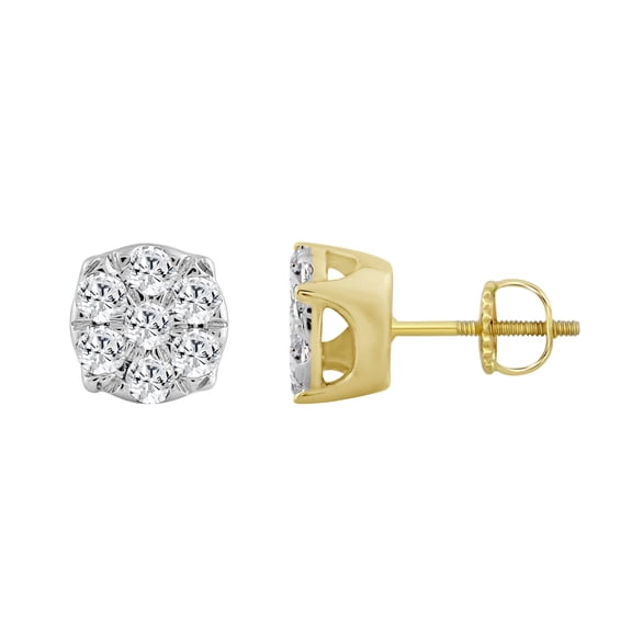 10K Yellow Gold 0.25Ct Round Natural Diamond Cluster Men's Earring
